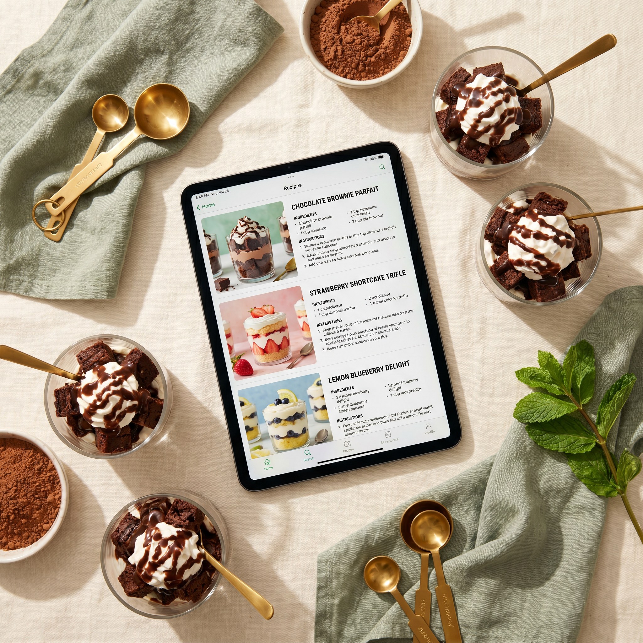 Cup desserts recipe collection on a tablet